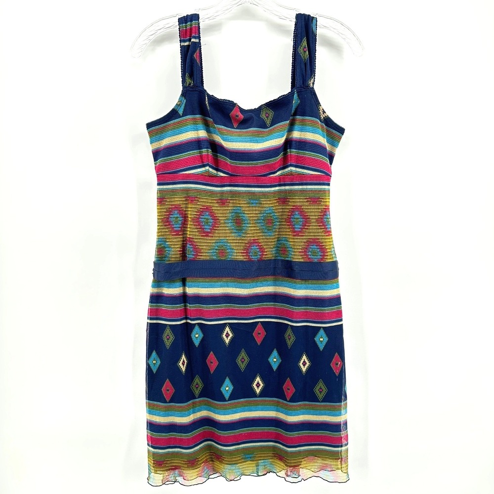 Hana Mesh Overlay Dress S Blue Lettuce Hem Y2K Boho Indie Whimsigoth Retro Artsy